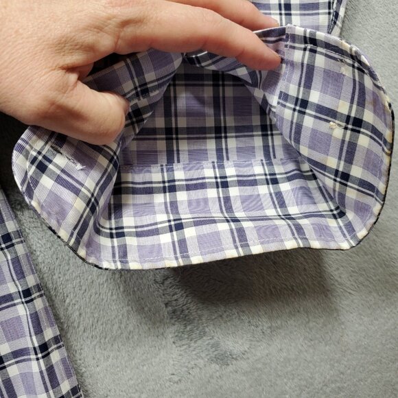 Jos. A Banks Traveler Long Sleeve Button Up Plaid Shirt Purple White Men Sz L - Picture 7 of 13